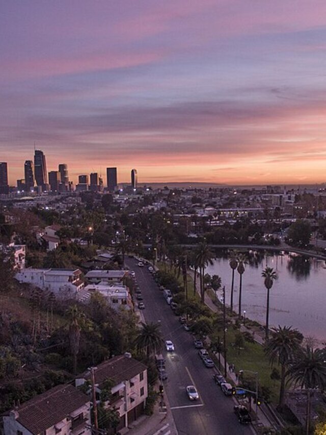 Los Angeles downtown skyline at sunset